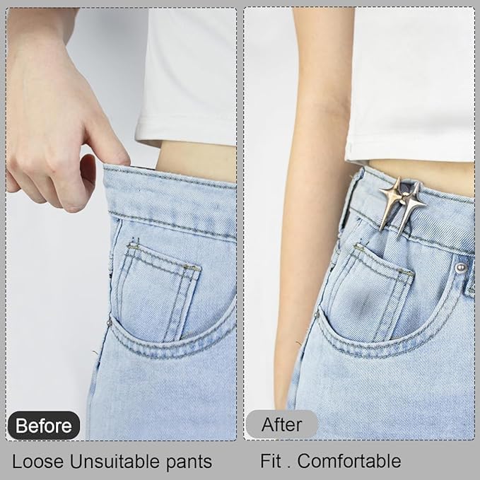Image of YEKDA Denim Button Kit - 2 PCS Assorted Jeans Buttons for Quick Fix & DIY Adjustment - No-Sew Snap-On Metal Buttons for Pants, Skirts, Shorts - Easy Waist Size Control (Star &Teddy)