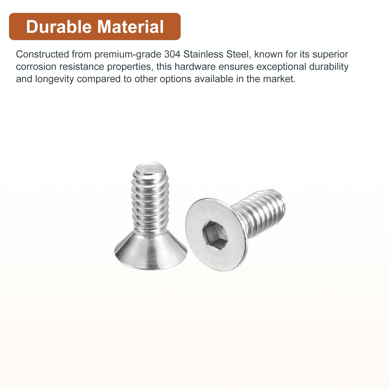 DTGN 1/4-20 x 5/8" Flat Head Socket Cap Screws, 25 Pack 304 Stainless Steel Hex Socket Flat Head Screws, Full Thread, Countersunk Bolts - Image 3