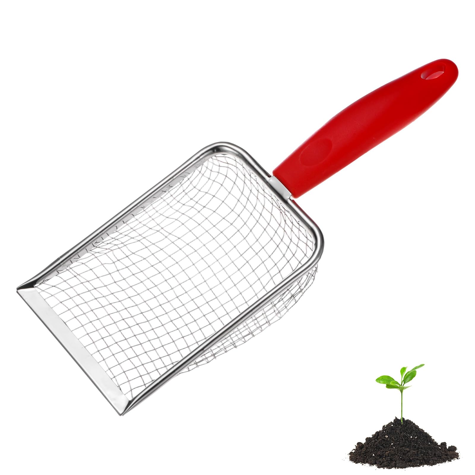 M METERXITY 1-Pack Gardening Soil Sifter, 5 mm Mesh Stainless Steel Portable Gardening Sifter with Plastic Handle for Sand/Dirt/Rock Compost [White, Red]