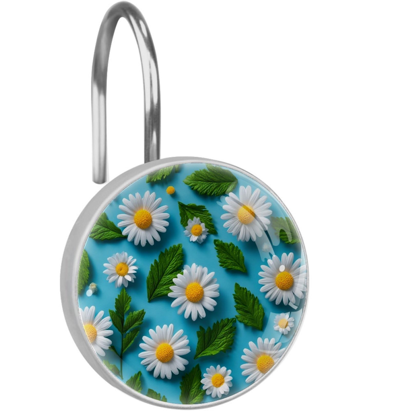 VAPOKF Shower Curtain Hooks, Daisy Flower Rust Proof Decorative Shower Curtain Rings, Modern Farmhouse Designer Shower Curtain Hangers for Bathroom, 12Pcs