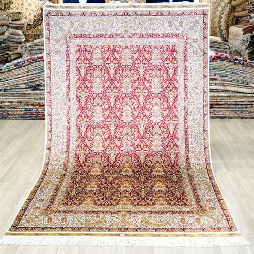 Yuchen Rug Silk Rug 5x7 Red Hand Knotted Vintage Luxury
