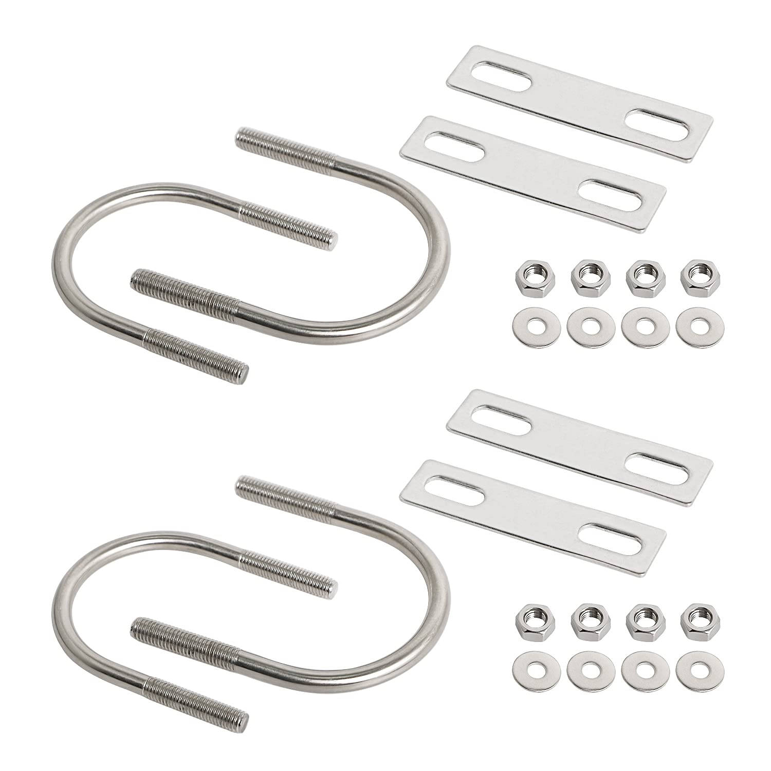 Round U-Bolts 2.36"(60mm) Inner Width M8 Thread 304 Stainless Steel Silver with Plates Nuts Flat Washers for Car/RV/Trailer Bumper, 4Pcs