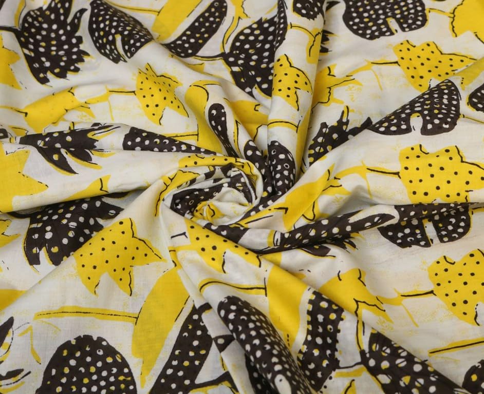Fashionmart Cotton Fabric Material Sanganeri Printed Hand Print Cotton Fabric Print Women Dress Material Running Jaipuri Women Dress Material Kurtis Natural 43" Inches (3 Meter)