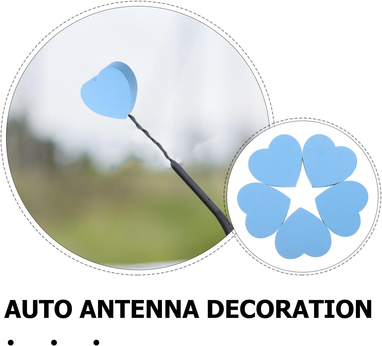 5pcs Car Antenna Topper Heart-Shaped Exterior Decoration - Love Universal Automotive Roof Accessories for SUV, Truck, Sedan, Parking Lot, Wedding Blue