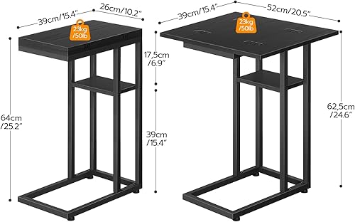 Miniatura 39 de HOOBRO Mesa auxiliar plegable, mesa auxiliar en forma de C con estante de almacenamiento, pequeña mesa de aperitivos adecuada para sala de estar,