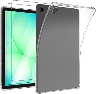 MEMELOKA Hülle für Samsung Galaxy Tab A11 Plus/Tab A11+ 11 Zoll mit 2 Stück Schutzfolie, Weiche Stoßfeste Anti-Gelbfärbung Silikon Schutzhülle mit Verstärkten Airbags - (Transparent)