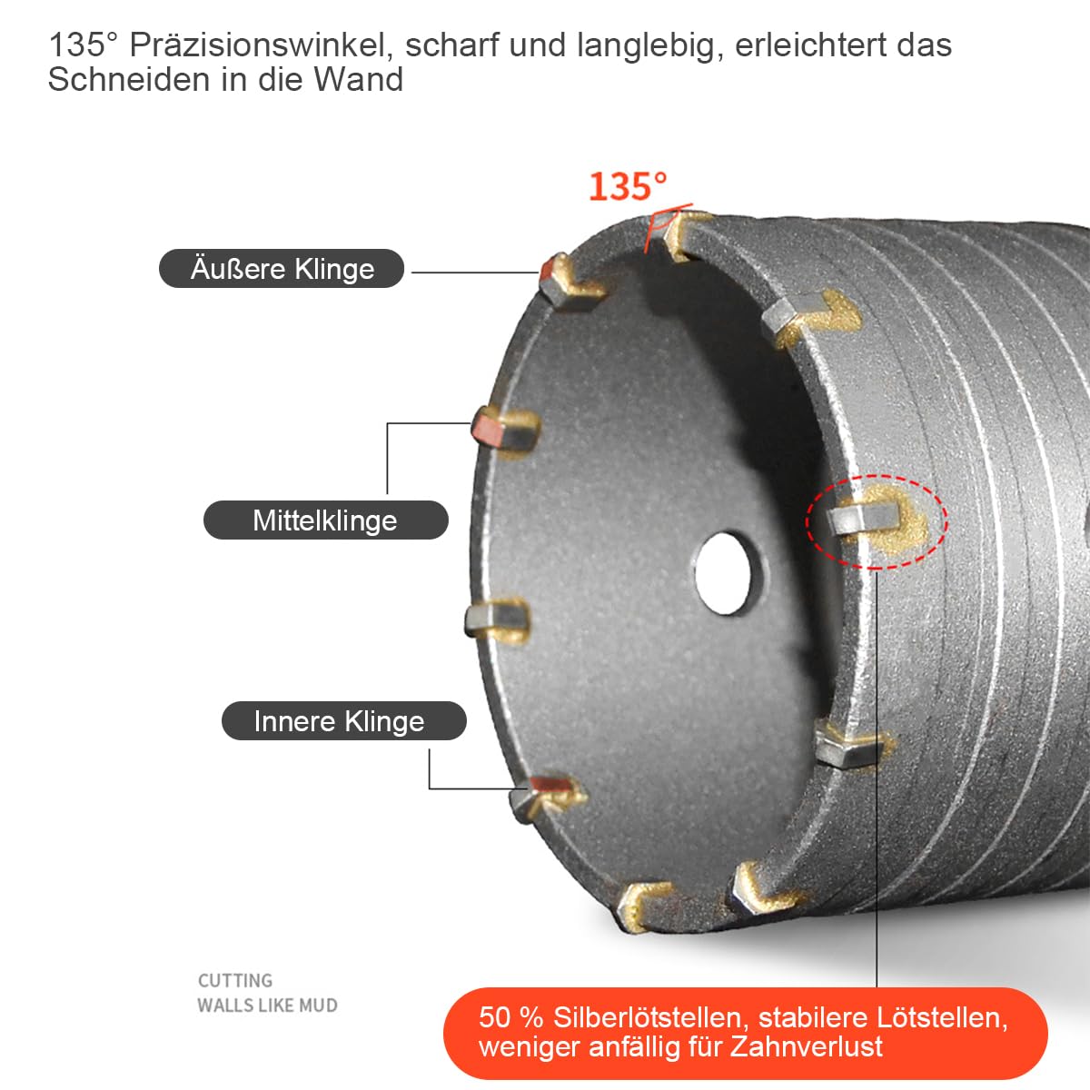 SUQIN Concrete Hole Saw diameter 55mm Concrete Core Drill Bit With 110mm SDS Plus Adapter And Center Drill 8x110mm,Wall Hole Cutter For Brick Concrete Walls Air Conditioning Openings - Image 4