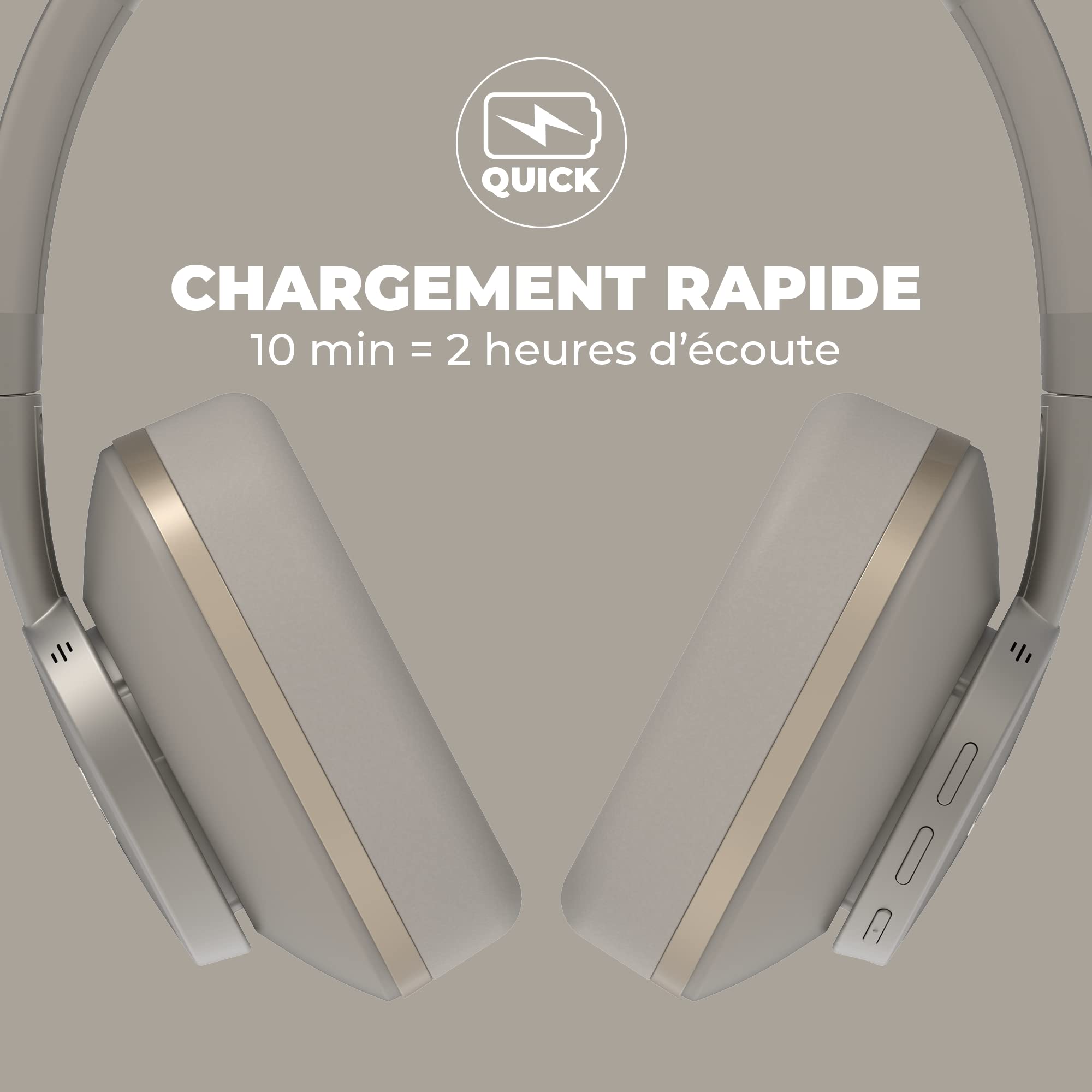 deeBee Pulse - Bezprzewodowe słuchawki audio z aktywną redukcją szumów - Bluetooth ANC -35dB mikrofon, autonomia 40 godzin, wymienne nauszniki, redukcja szumów, muzyka, rozmowy - DB-Pulse-GLD (beżowy)
