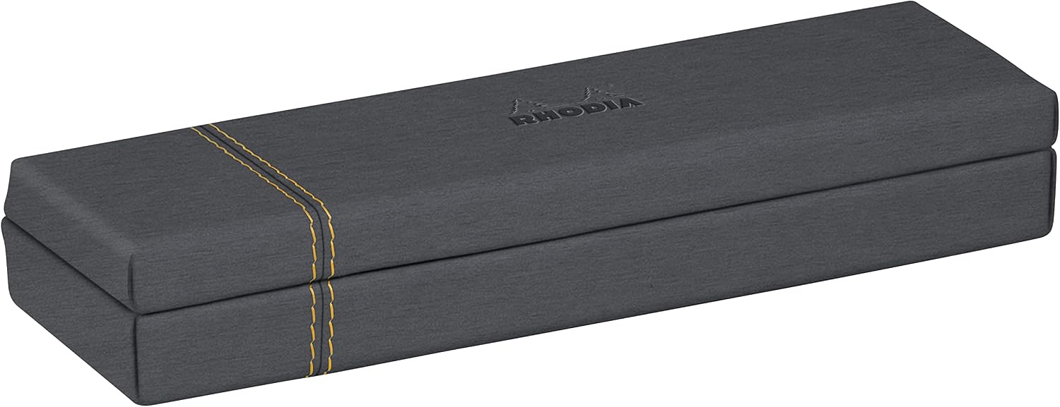 RHODIA 194510C, Titanium Pencil Case, 21x5.5x3 cm, Orange Saddle Stitching, Faux Leather Exterior