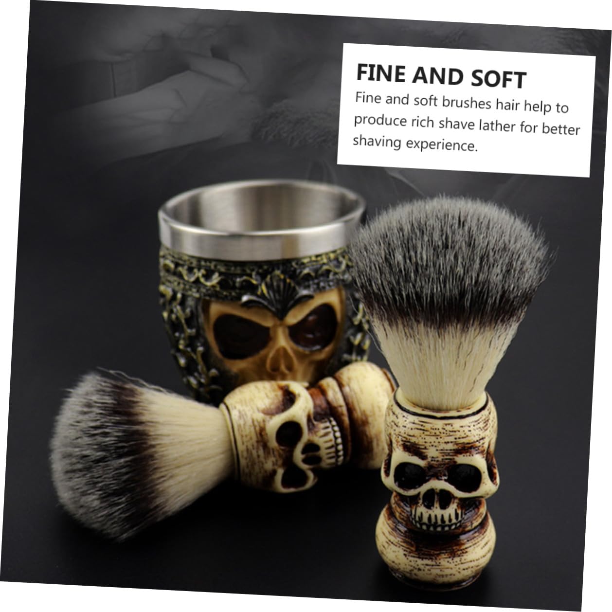 Skull Handle Badger Hair Shaving Brush for Men, Facial Cleaning Tool with Nylon Bristles, Professional Beard Brush for Wet Shave and Barber Accessories
