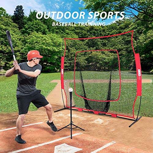 Vivohome 7 X 7 Feet Baseball Backstop Softball Practice Net With Strike Zone Target Tee And Carry Bag For Batting Hitting And Pitching Red #TOP1