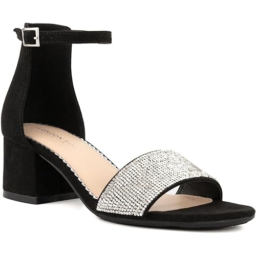 LONDON FOG Women's Nikki Low Two Piece Block Heel Dress Shoe Ladies Ankle Strap Pump Sandal