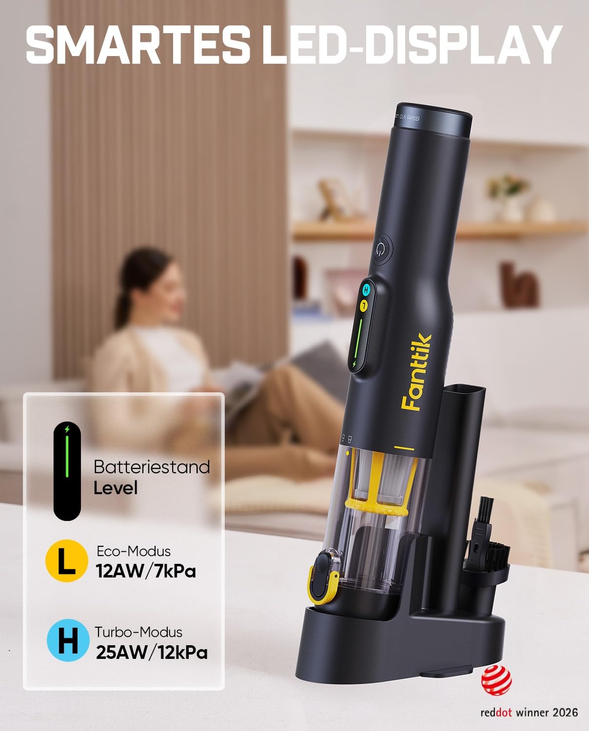 Fanttik Slim V10 Lite Kabelloser Handstaubsauger, 0,45 kg Leichtbau mit All-in-One-Station, 12000 Pa Saugkraft & Smart-LED-Display, tragbarer Mini-Staubsauger für Küche, Haushalt und Auto | Smart LED-Display, bürstenloser Motor, kabelloser tragbarer Mini-