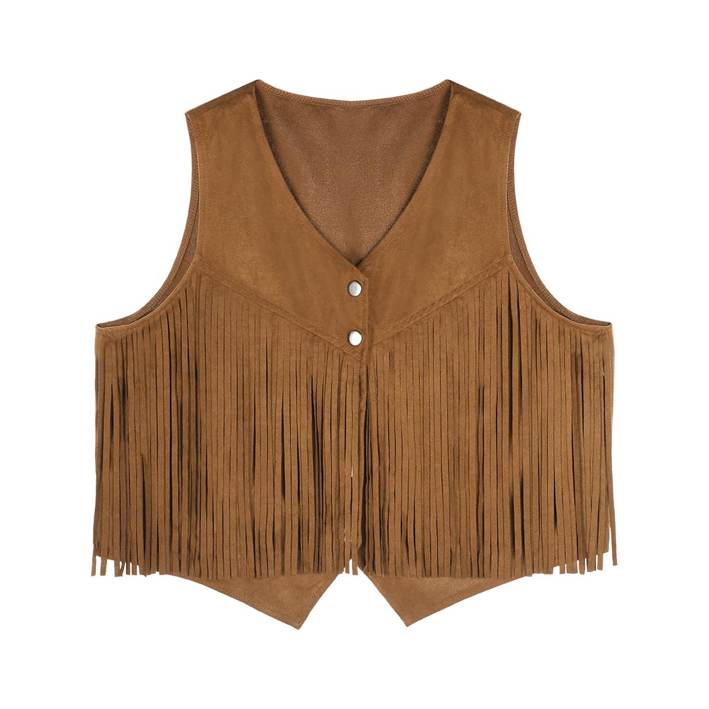 JNGUOSICN Western Cowgirl Costume Set for Women Fringe Vest Cowboy Hat 60s 70s Hippie Costume Clothes Open Front Sleeveless Waistcoat Jacket for Hippie Disco Carnival Halloween Party - Image 3