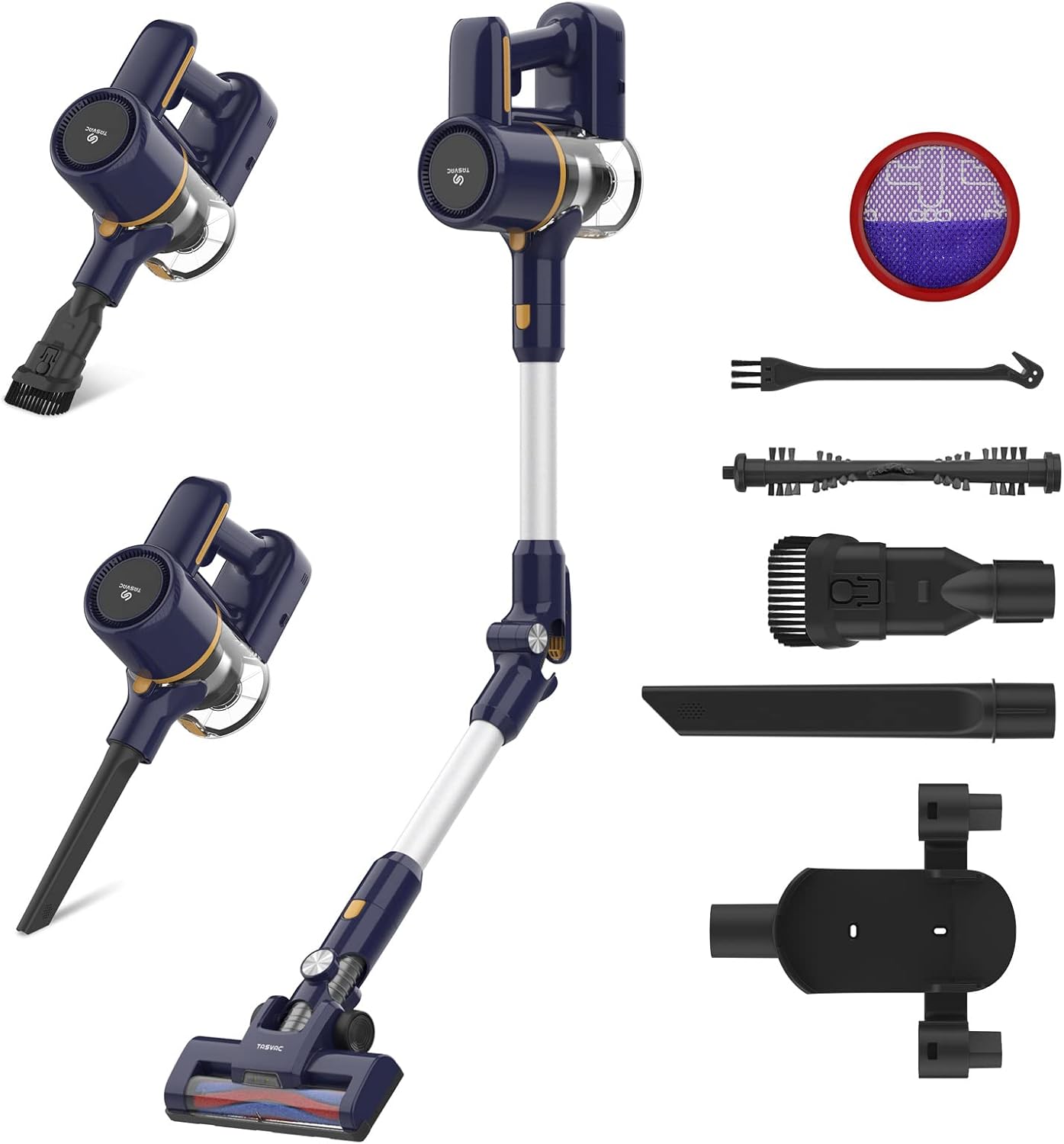 TASVAC N7 Cordless Vacuum Cleaner and all included accessories