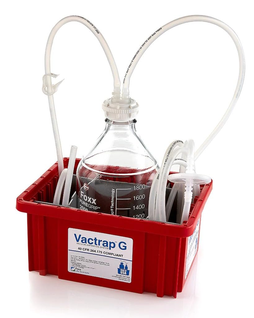 Foxx Life Sciences Vactrap™ G, 2L, Glass Bottle, Red Bin, GL45 Cap w/1/4" ID Tubing