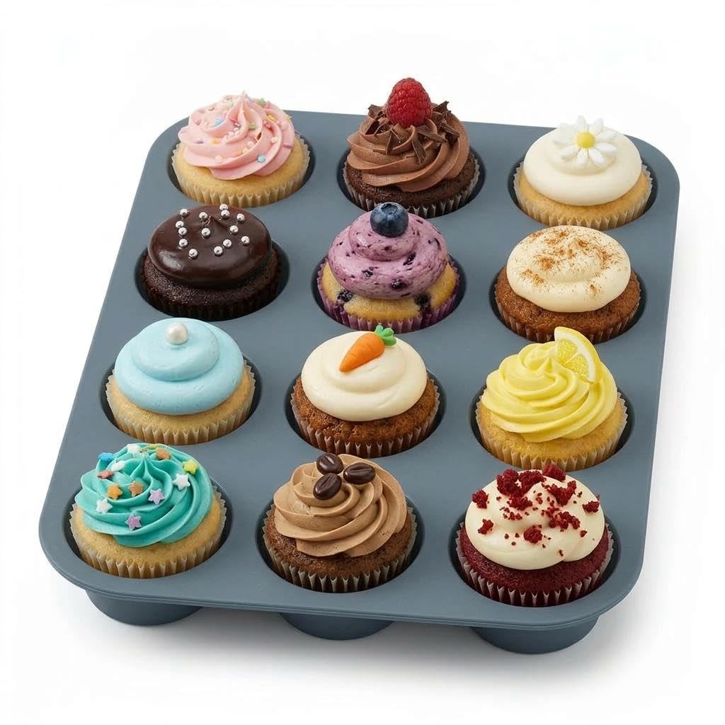 Forma de Silicone Antiaderente 12 Cavidades – Molde para Cupcake, Muffin e Produtos
