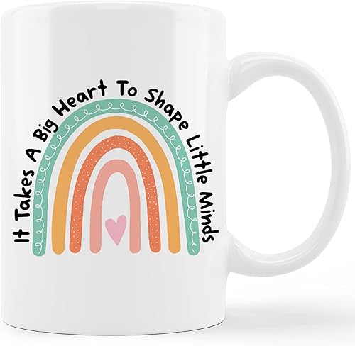 Taza de cerámica bohemia con diseño de arco iris, con texto en inglés It Takes a Big Heart To Shape Little Minds, taza de café con leche y té,