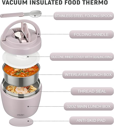 Miniatura 8 de Termo de sopa para adultos de 32 onzas, contenedor de almuerzo de boca ancha, tarro de comida caliente aislado al vacío, caja Bento de acero