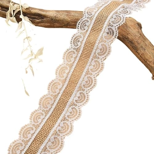 Jute Burlap Ribbon, Jute Burlap Ribbon With White Lace 2.5cm X 2m/5m