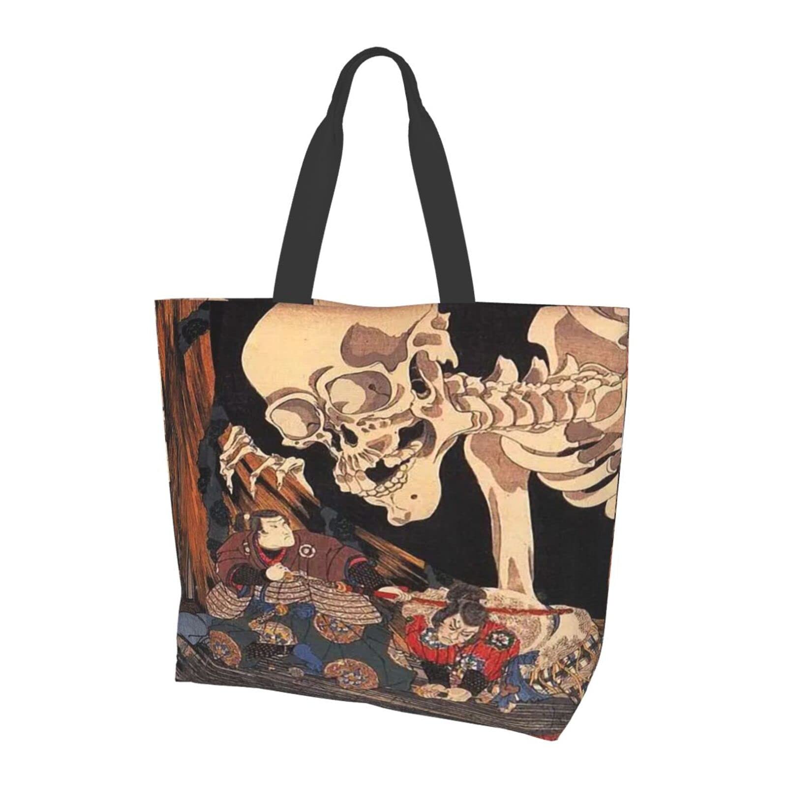 歌川国芳 相馬の古内裏 女性用ショルダーショッピングバッグ、大容量ハンディ収納バッグ