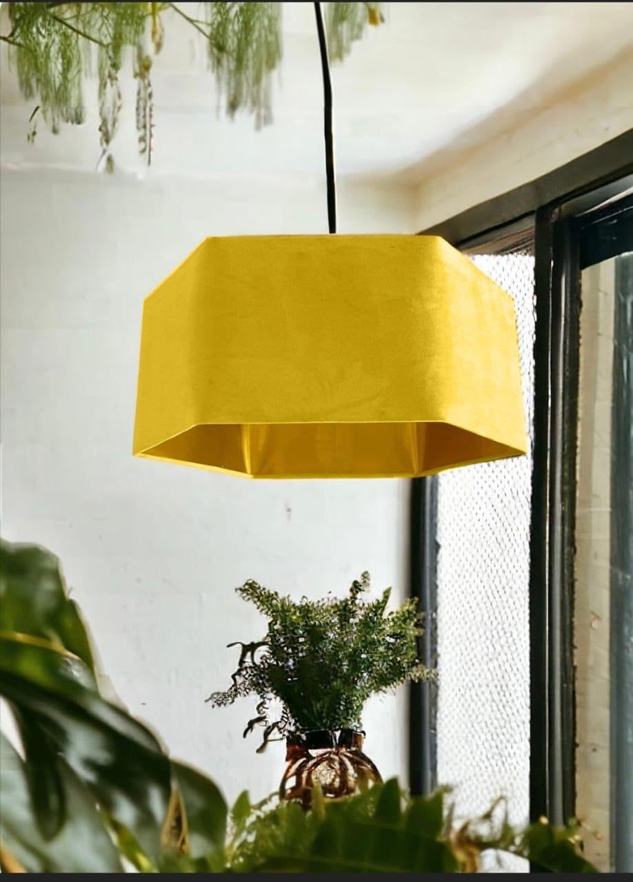 New Handmade by Order Hexagon Lime Yellow Velvet lamp Shade Pendant lamp Light Shade with Metallic Linings