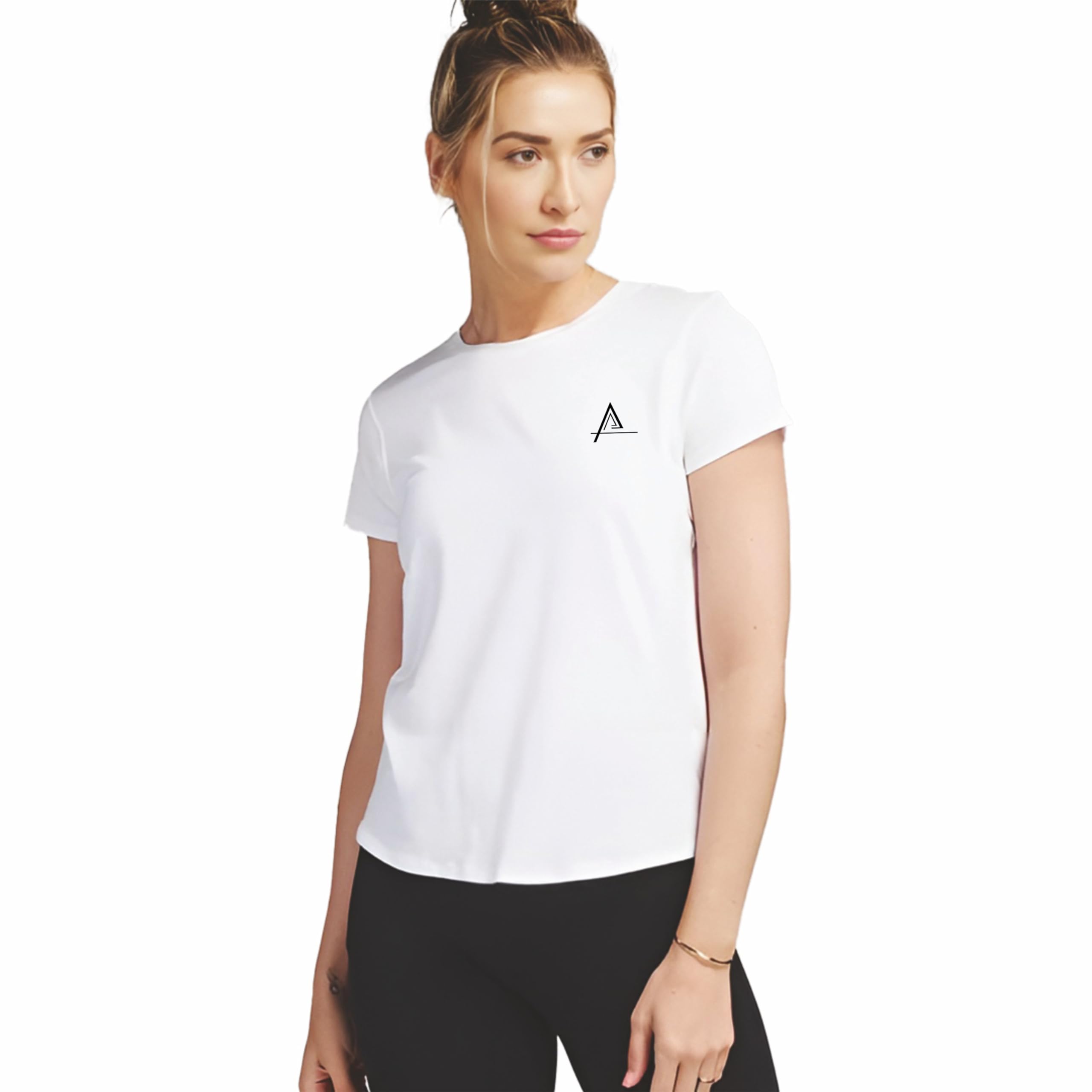 atlies Women's Polyster Round Neck Regular Fit Half Sleeve A.Logo Printed Gym Wear T-Shirt | White, Size - S-picture-18