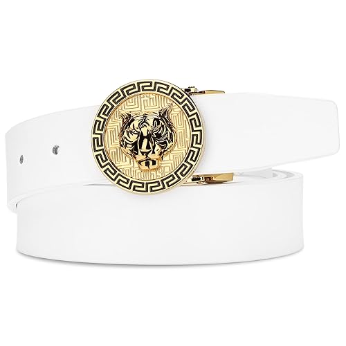 JEKIXHUA Men's Luxury Gold Tiger Buckle Cowhide Leather Dress Belt fit 44" Adjustable - 22" - 42"Waist Adjustable - Tiger 2