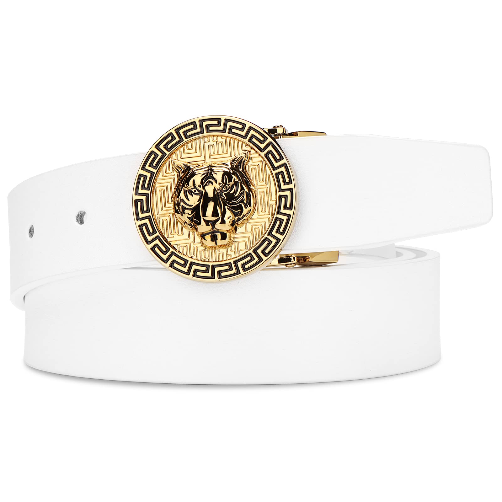 JEKIXHUAMen's Luxury Gold Tiger Wolf Buckle Cowhide Leather Dress Belt fit 42"