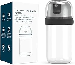 KTCHENDAO 2-in-1 Glass Salt Shaker with Side Spout, Salt Shaker with Lid, Built-in Lid to Slow Moisture with Measurement Markings, BPA-Free, 4 oz (Black)