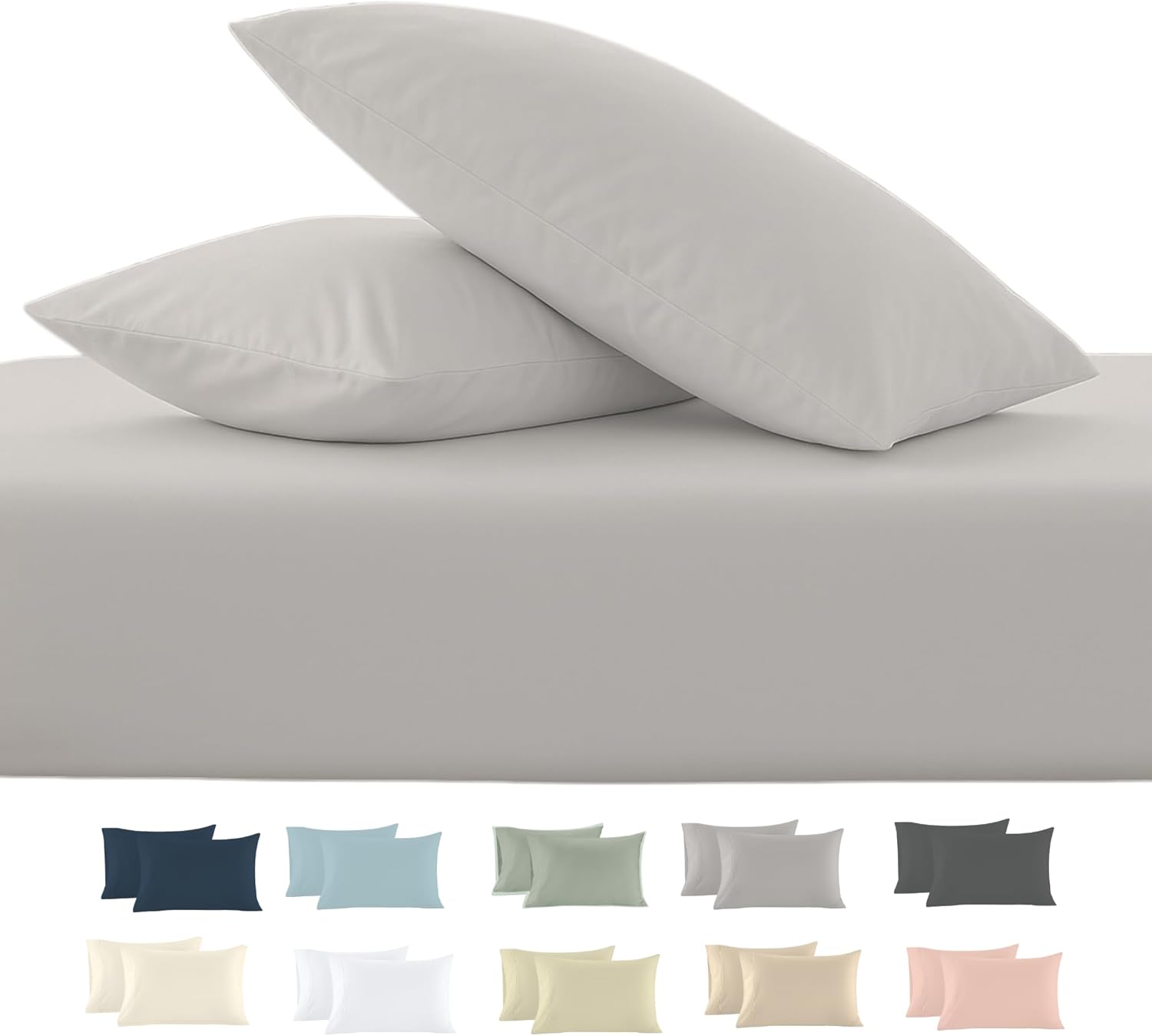 100% Egyptian Cotton Pillow Cases King Size - 2 Pcs, 400 Thread Count Egyptian Cotton, Luxury Bed Pillow Covers, Suitable for Home,Hotels, Hospital Use, 20x36, Silver