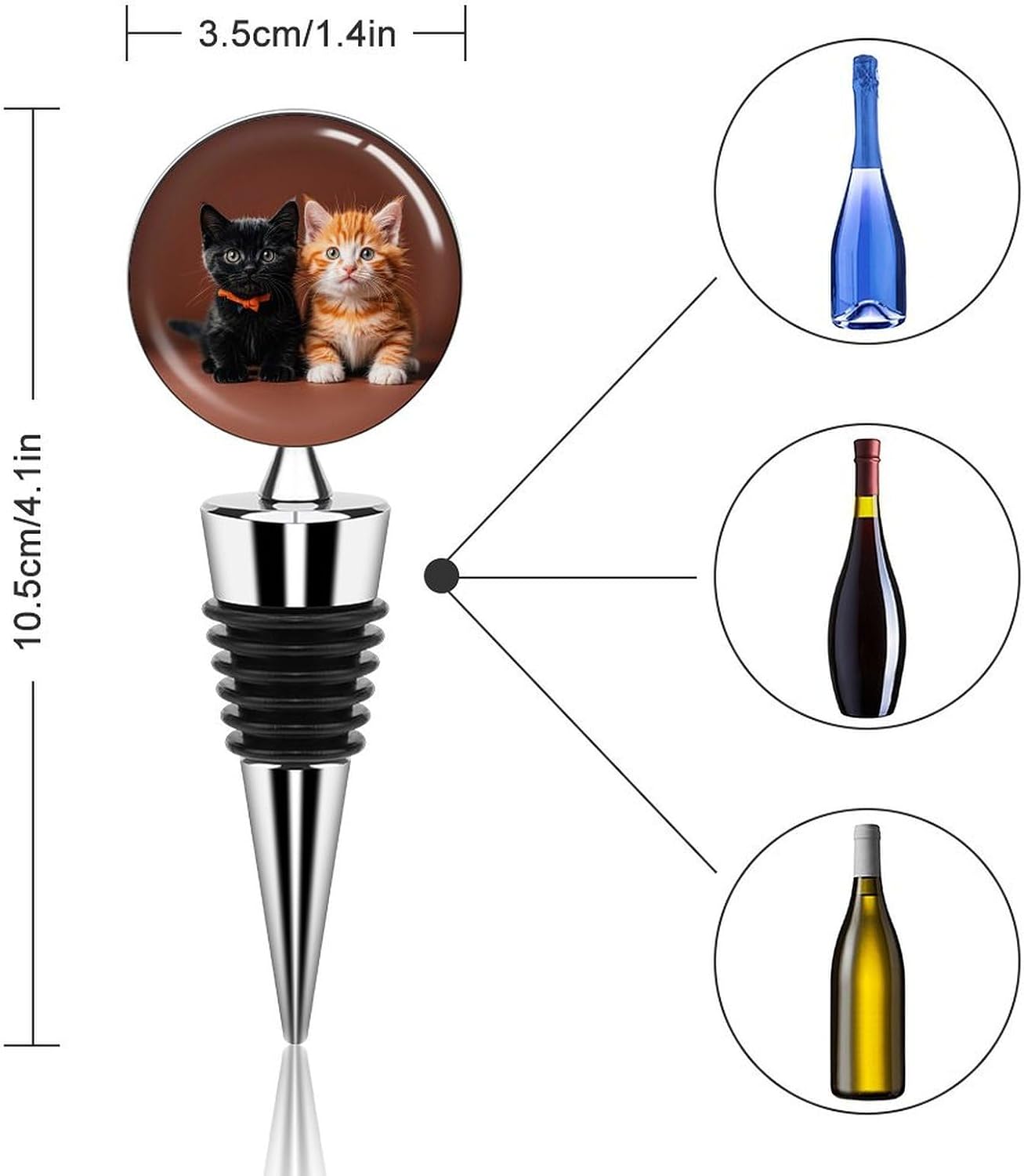 Cute Kitten Black And Orange Cat Wine Bottle Stopper Reusable Wine Seal Stopper, Decorative Bottle Sealer Keep The Wine Fresh, Is An Ideal Wine Accessory Gift image 2