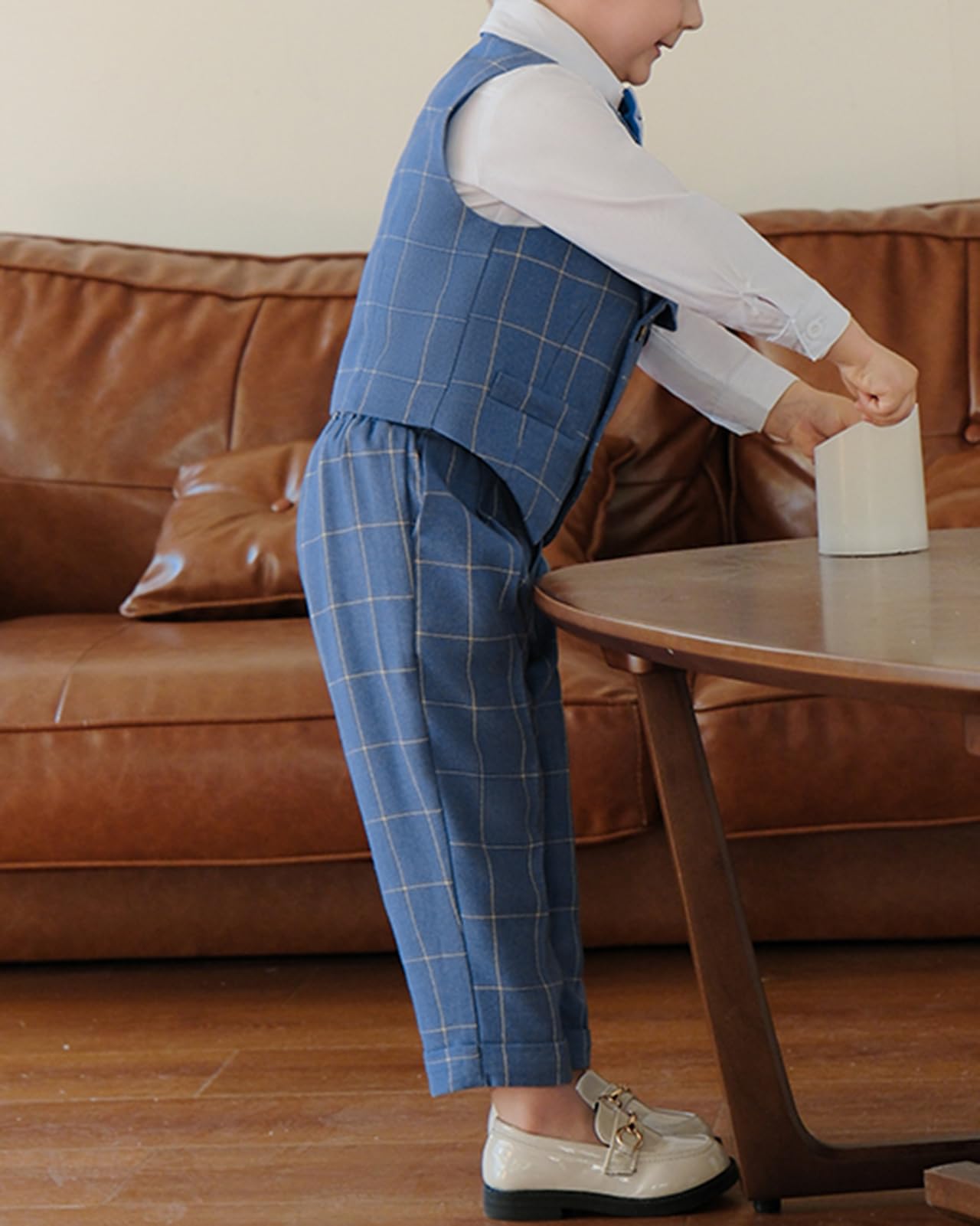 Traje de Caballero para Bebés Niños Conjunto de Ceremonia Niño Set de Camisa + Pantalón/Pantalones Cortos + Chaleco + Pajarita + Broche de Flore 5 Piezas