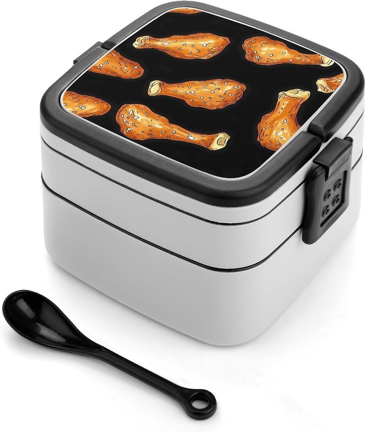 Chicken Legs Print Bento Box with Spoon 2 Layer Food Container Cute Lunch Box for Travel Dining Work