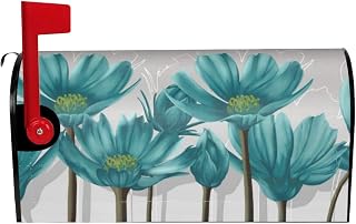 Teal Grey and White Floral Print Mailbox Cover,Mail Box Covers Magnetic Standard Size 18"X21",for Outdoor Garden Mailbox Decorations