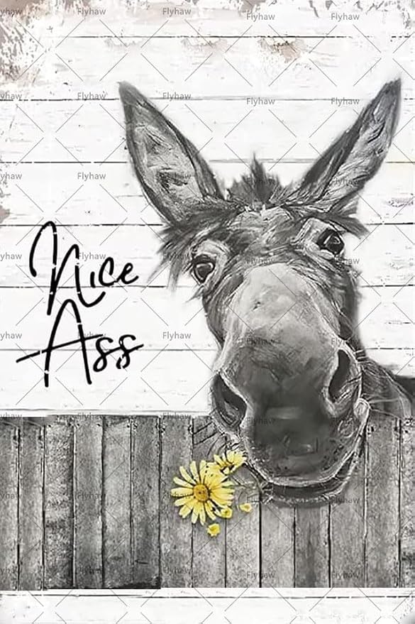 Funny Donkey Sunflower Bathroom Wall Art Metal Tin Sign Bathroom Wall Decor Nice Ass Farmhouse Bathroom Sign for Toilet Restroom Washroom Decor Gifts Vintage Retro Poster Plaque Donkey Accessories Farm Decor 8x6 Inch