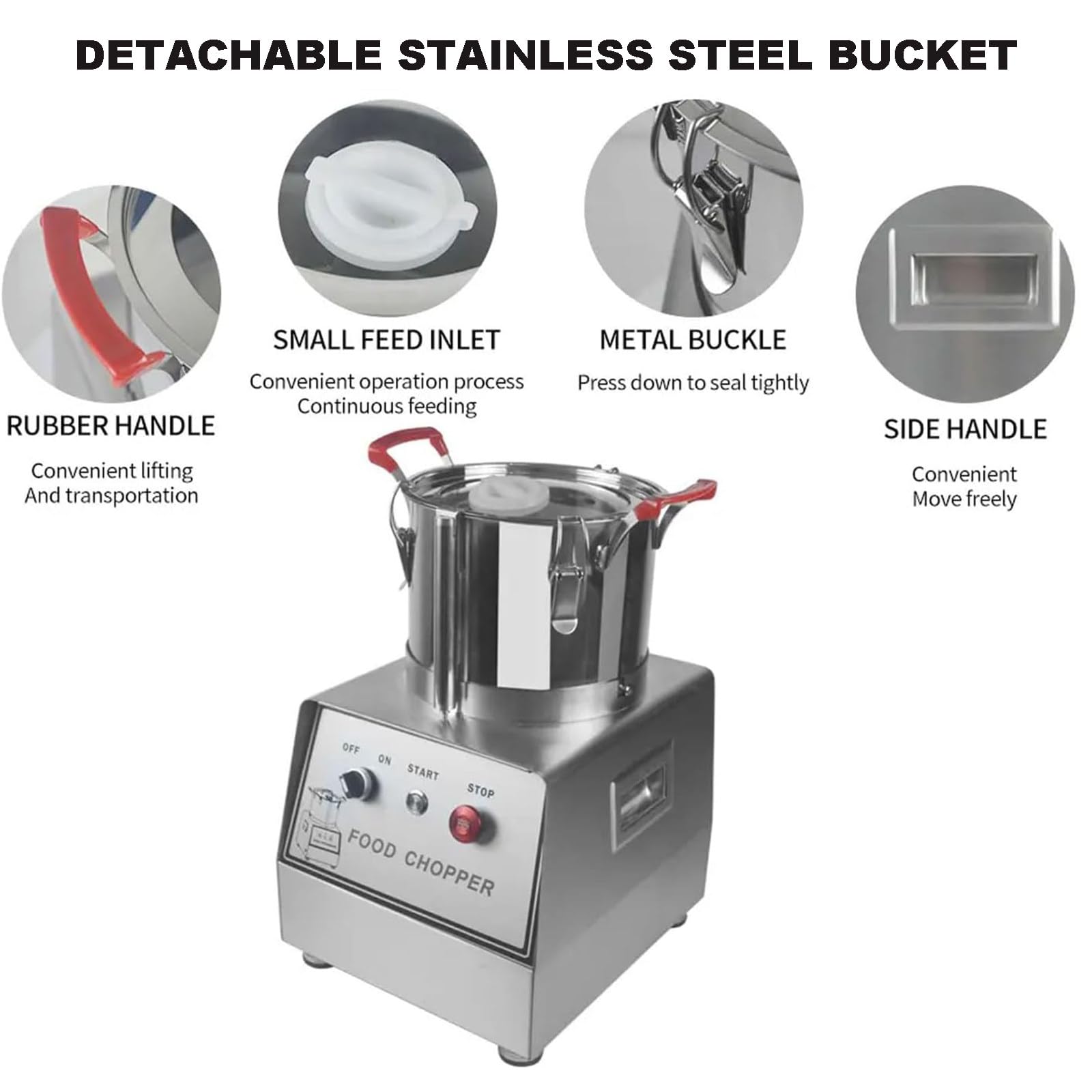 Procesador de alimentos comercial cortador eléctrico multifunción cortador de carne de verduras de acero inoxidable, capacidad de 10 L para frutas, verduras, carne, granos, jengibre, ajo