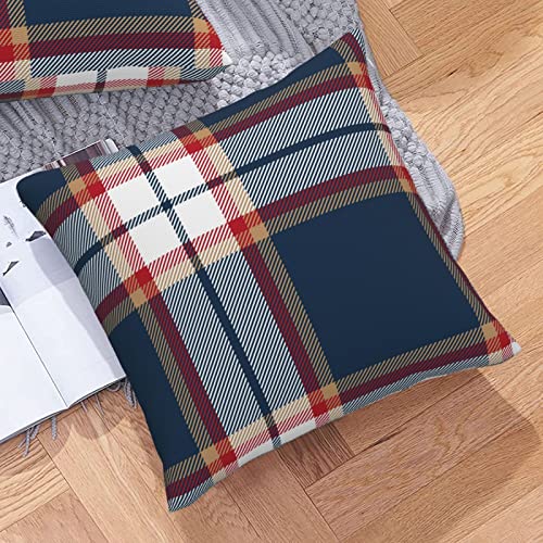 Red And Blue Christmas Plaid Throw Pillow Covers 18X18 Inch Set Of 2, Scottish Tartan Plaid Decorative Pillow Cases, Rustic Farmhouse Square Soft Linen Cushion Covers For Holiday Couch Sofa Bed Decor #TOP5
