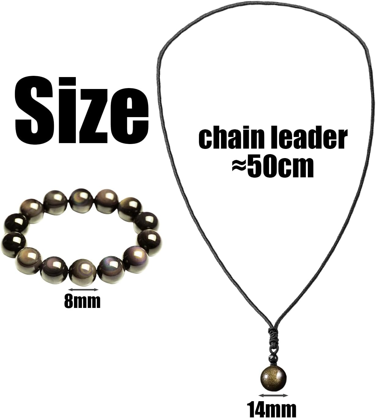 1 obsidian lucky necklace made of natural gold and 1 bracelet, round stone pendant with unique shine, easy with accessories that it is suitable for daily use as a gift. image 2