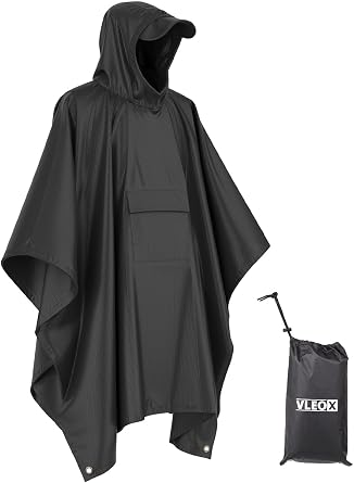 Waterproof Poncho, 3-in-1 Rain Coat Lightweight Raincoat with Hood