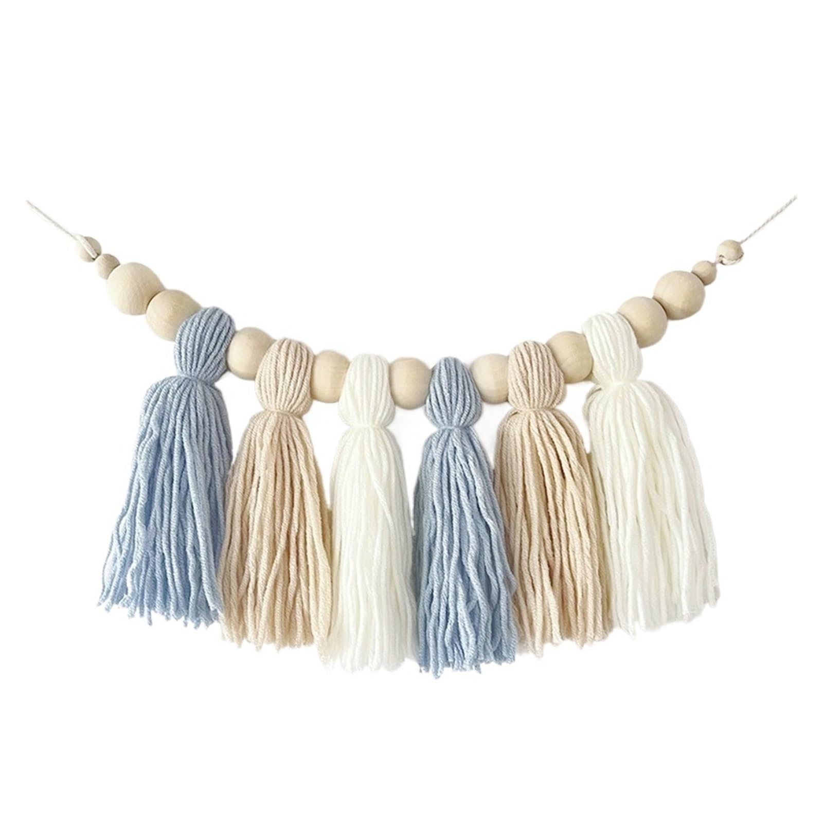 YUPLIODSX Wall Hanging Boho Tassel Garland Wall Decoration With Wooden Beads Nursery Decor For Tent Hanging Pendant Photo Props(Blue khaki White)