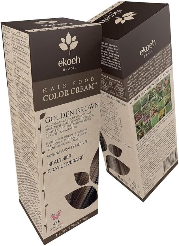 Hair Color EKOEH BRASIL Cream Golden Brown, PPD FREE, VEGAN 2.7fl.oz