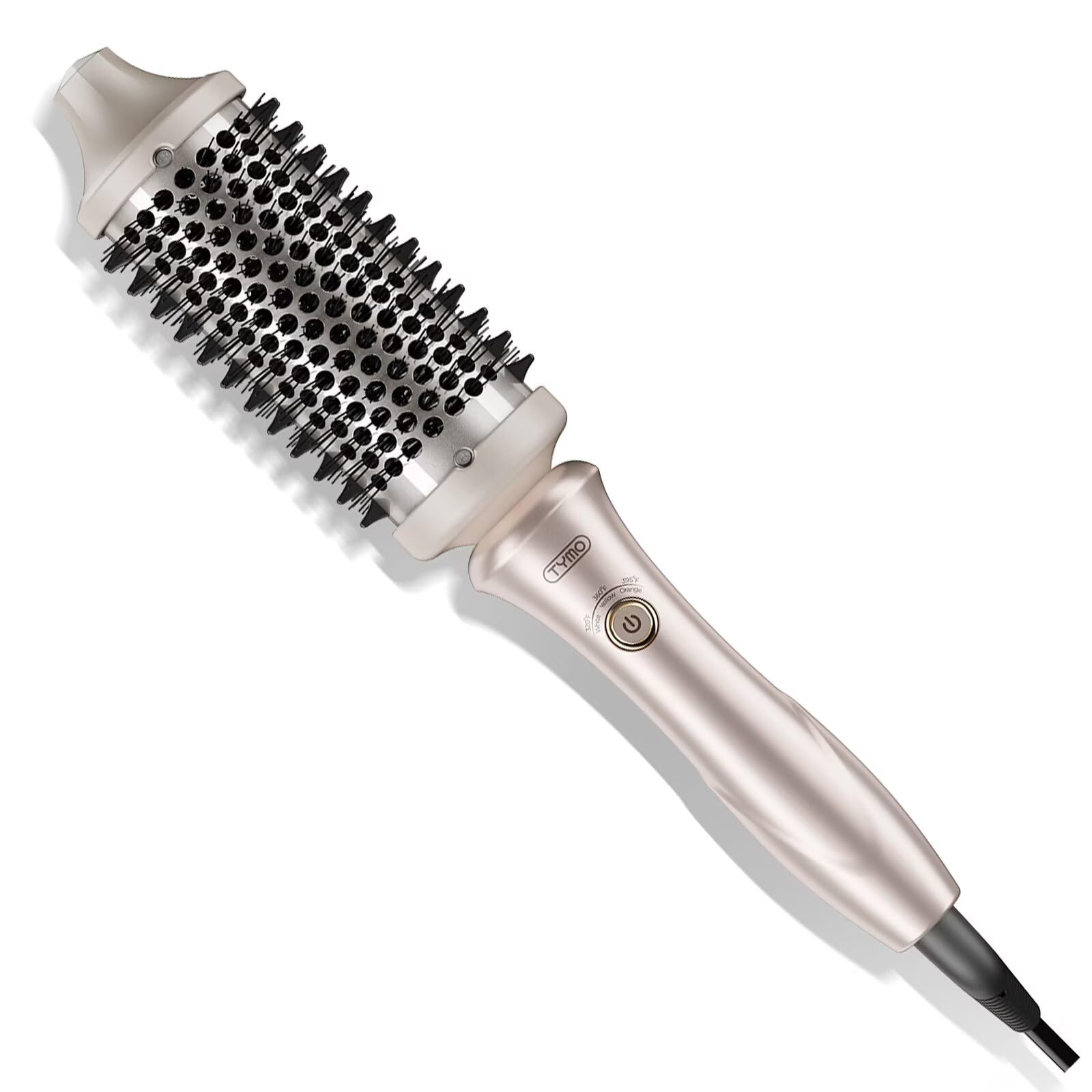 TYMO STYLUX Thermal Round Brush - Heated Blowout Brush With Flexi-Fit Tech for Hair Straightening and Curling, 2 in 1 Styler Tool, Dual Voltage, Quick & Easy, Gold