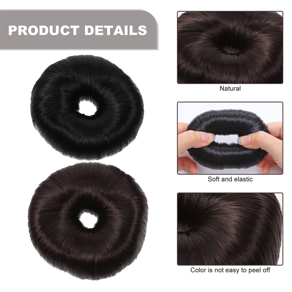 KALLORY 3pcshairpiece for Holder Coffee Donut Girls Extension Ponytail Chignon, : Messy Hair Bun Elegant Scrunchies Updo Women Chignons Extension, Maker, Synthetic Doughnut