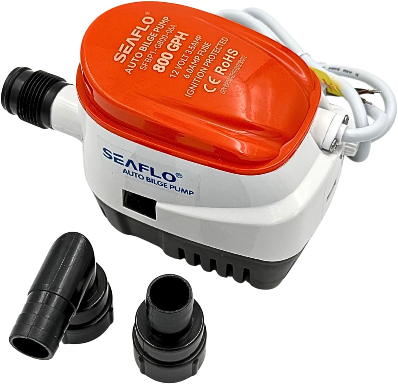 SEAFLO 06A Series Automatic Submersible Bilge Pump - 800 GPH, 12V, 3/4" Outlet, All-in-One Pump & Float Switch, Compact Marine Boat Yacht Bilge Pump - CE Rohs Certified, 4-Year Warranty