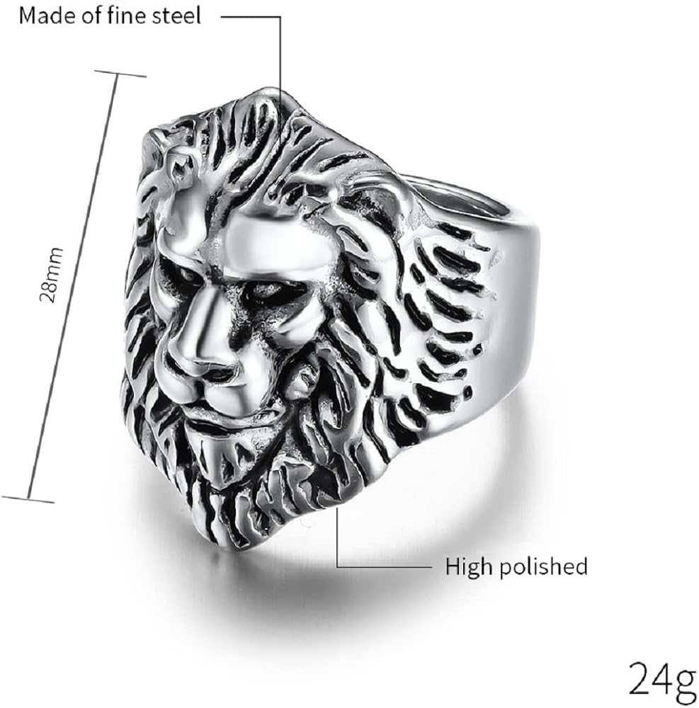 Animal Lion Head Ring, Rock Lion Ring for Men, Vikings Lion Ring