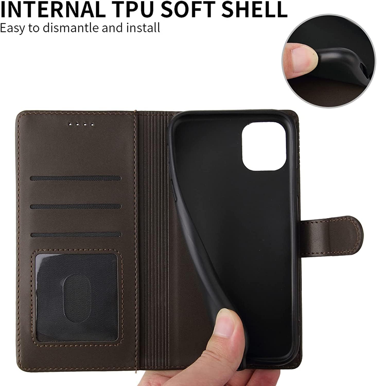 Leather Case for iPhone 14/14 Plus/14 Pro/14 Pro Max, Magnetic Premium Leather Flip Wallet Case with Card Holder Kickstand Shockproof TPU Shell Folio Book Cover (Color : Preto, Size : 14Plus