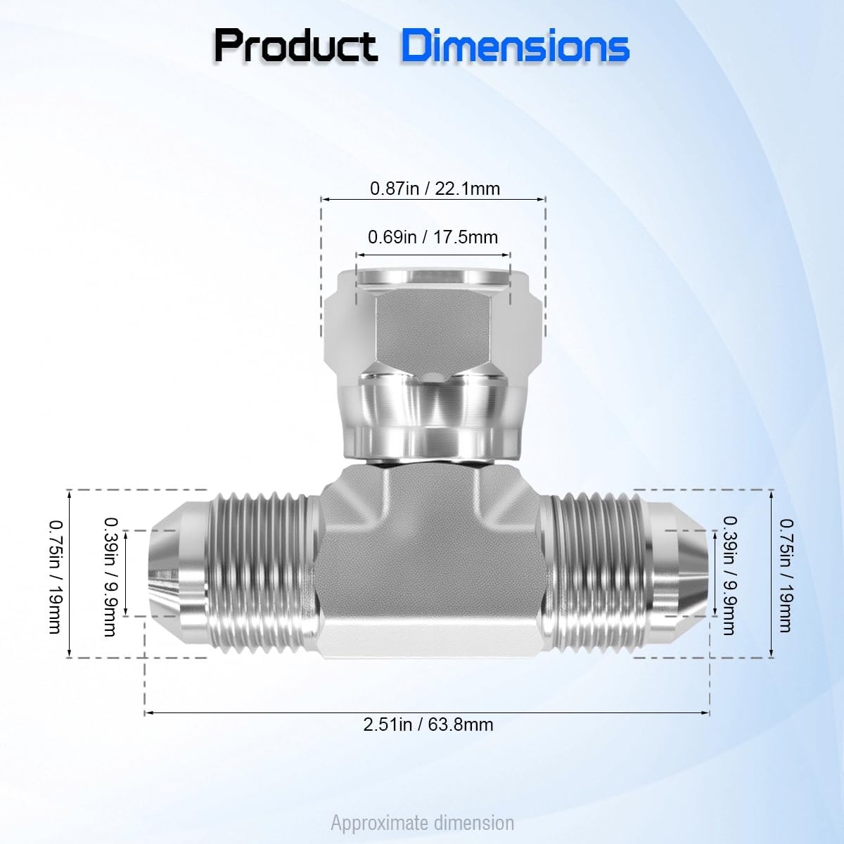 6600-08-08-08 Hydraulic Adapter 1/2" JIC Male x 1/2" Male x 1/2" JIC Female