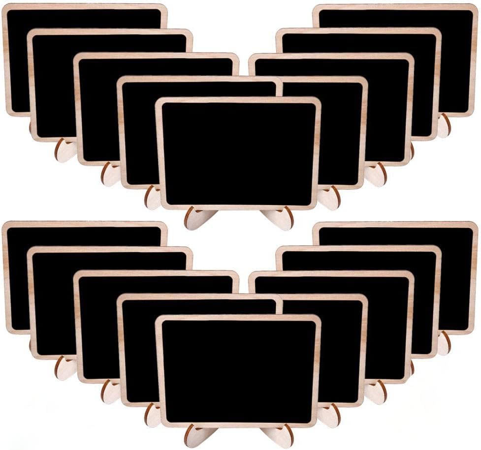 HaoserChalkboard Labels Mini Chalkboards Signs, 20 Pack Small Chalkboards Blackboard with Easel Stand for Weddings, Birthday Parties, Message Board Signs and Event Decorations
