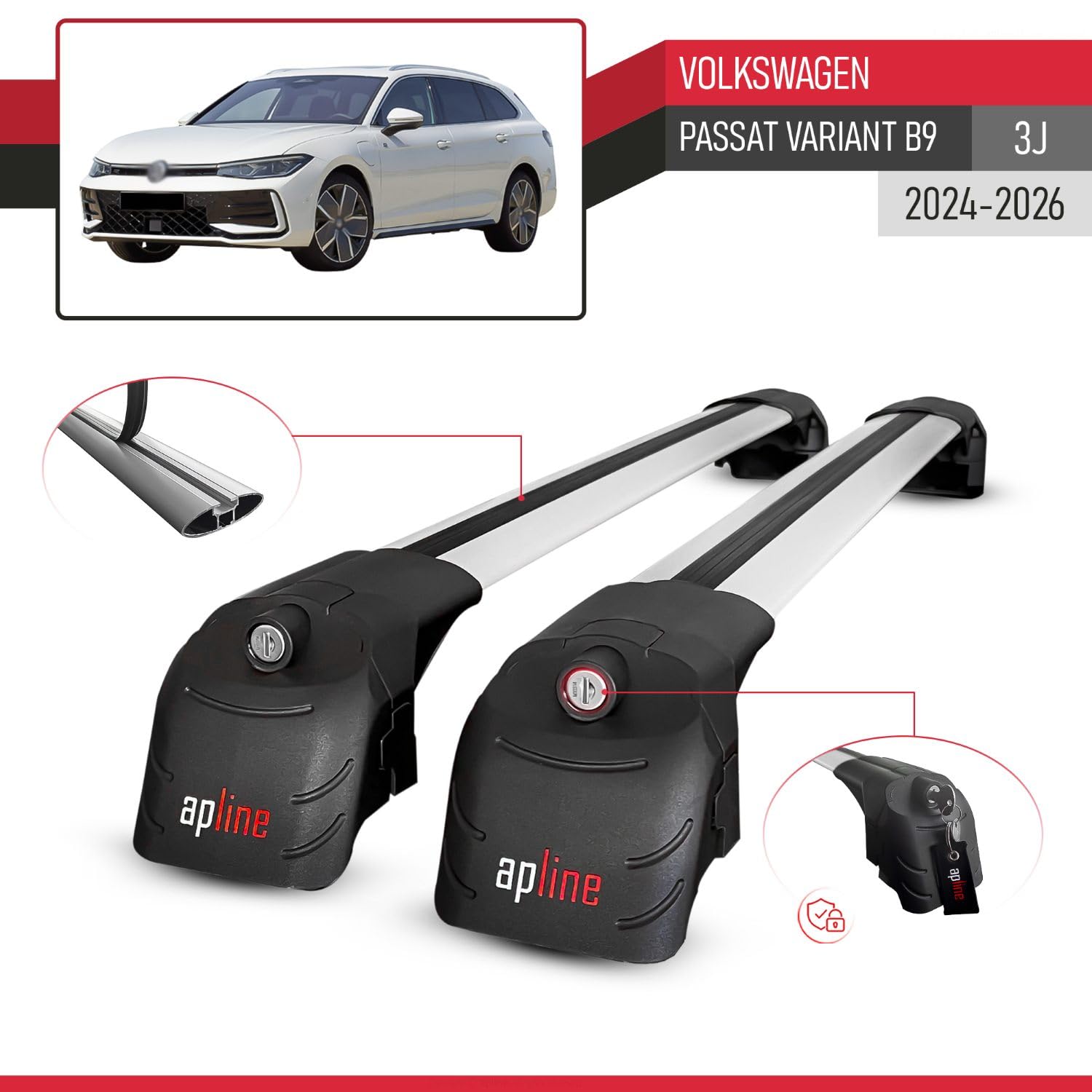 Compatibile con Volkswagen Passat Variant B9 (3J) 2024-2026 Modello ACE-2 Barre Tetto Portapacchi Auto Barre Portatutto Grigio Alluminio 2 Barre